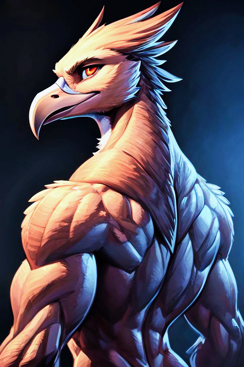 anthro athletic athletic_anthro athletic_male back_muscles beak deltoids feathers male muscular neck_muscles nude ripped_muscles solo triceps veiny_muscles birdovo accipitrid accipitriform avian bird hi_res