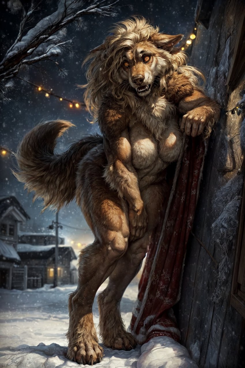 anthro breasts fangs female looking_at_viewer solo tsavo canid canine canis mammal were werecanid werecanine werewolf wolf hi_res story story_in_description