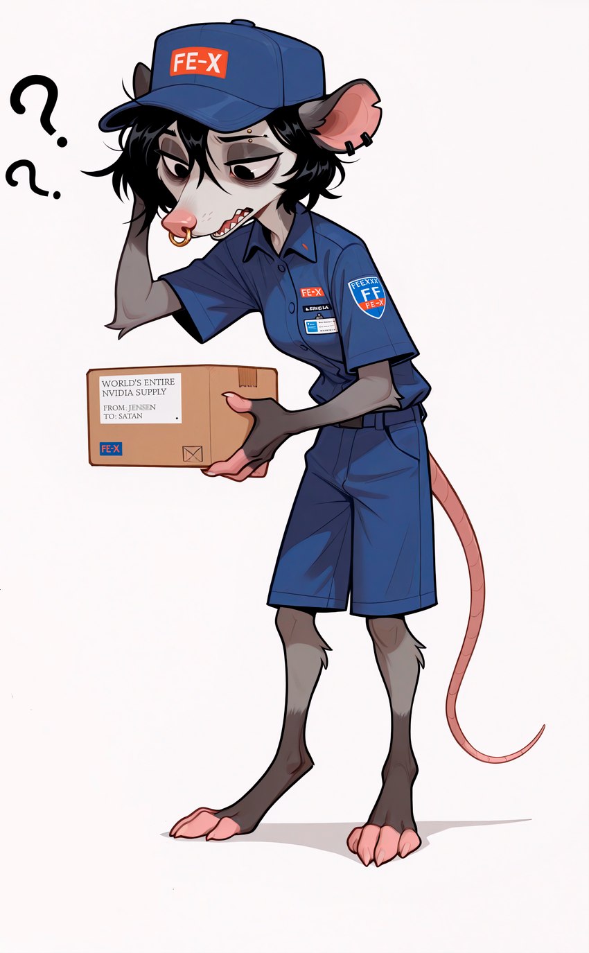 anthro barefoot clothing delivery_(commerce) feet female hat headgear headwear solo uniform anonymous_director american_opossum didelphid mammal marsupial phalangeriform virginia_opossum edit hi_res