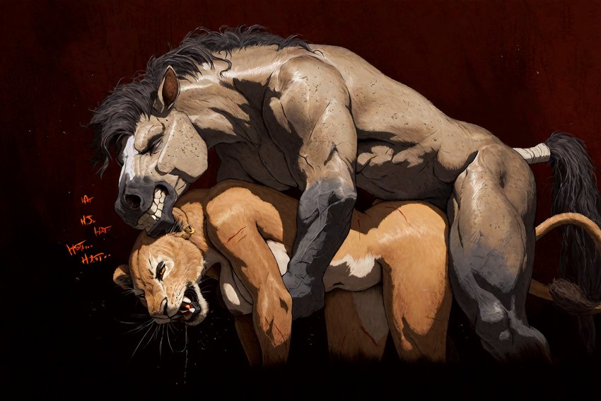 ambiguous_penetration anthro duo female from_front_position male male/female penetration questionable_consent rough_sex sex hyperion equid equine felid horse lion mammal pantherine invalid_tag