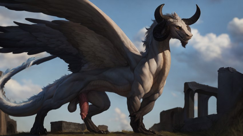 animal_genitalia animal_penis balls blush bodily_fluids dripping embarrassed feathered_wings feathers feral final_fantasy final_fantasy_xiv genital_fluids genitals horn male penis precum precum_drip shy smile solo wings punkskunk hraesvelgr dragon absurd_res hi_res