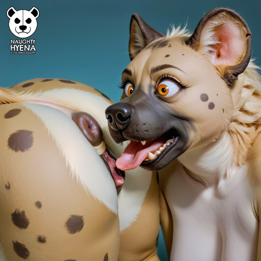 anthro anus butt butt_sniffing chubby_female close-up duo excited female female/female genitals glistening glistening_eyes nude oral puffy_anus pussy sniffing teeth tongue tongue_out naughtyhyena_(director) hyaenid mammal hi_res watermark