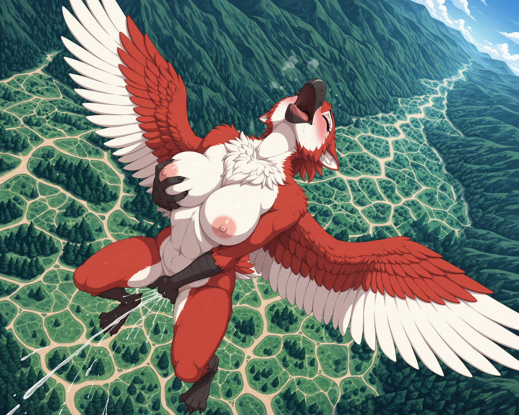 4_toes 5_fingers anthro beak black_body black_scales blush bodily_fluids breast_grab breast_squish breasts chest_tuft claws cloud day detailed_background ejaculation eyes_closed feathers feet female fingering fingering_self fingers flying forest fur genital_fluids hand_on_breast head_back high-angle_view looking_pleasured masturbation multicolored_body multicolored_fur nature nature_background navel nipples non-mammal_breasts non-mammal_nipples nude outdoor_nudity outside pink_nipples plant pussy_ejaculation pussy_juice red_body red_feathers scales solo spread_wings squish toes tree tuft two_tone_body two_tone_fur vaginal vaginal_fingering white_body white_feathers wings thebiologist avian bird hi_res