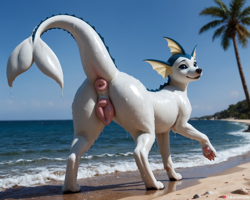 anatomically_correct animal_genitalia animal_pussy anus beach beach_background butt canine_genitalia canine_pussy dripping dripping_pussy dripping_wet female feral genitals glistening glistening_body glistening_genitalia looking_at_viewer looking_back looking_back_at_viewer palm_tree pawpads photorealism photorealistic pink_anus pink_pussy plant presenting presenting_hindquarters presenting_pussy puffy_anus pussy quadruped raised_tail sand sea seaside solo tree tropical water white_body rudderbuttai(director) nintendo pokemon eeveelution generation_1_pokemon pokemon_(species) vaporeon hi_res