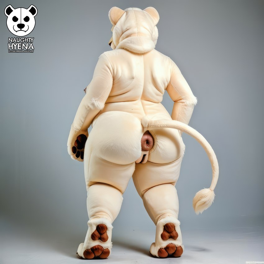 anthro anus butt clothing costume female fursuit genitals overweight plump_labia plushie puffy_anus pussy raised_tail rear_view solo solo_focus naughtyhyena_(director) felid lion mammal pantherine hi_res