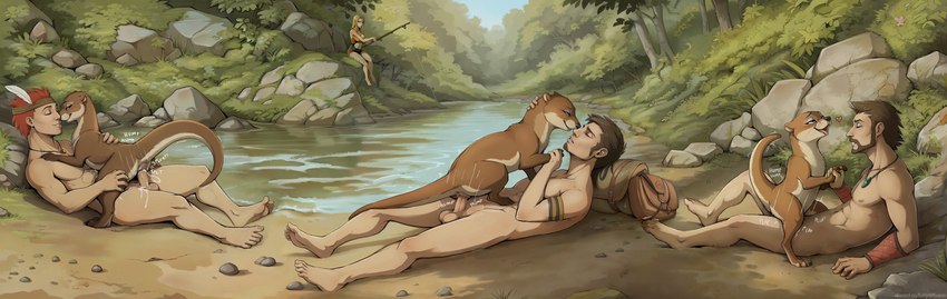 <3 animal_genitalia animal_pussy anus armband armor backpack balls barefoot beard bestiality bodily_fluids bracers brown_body brown_fur brown_hair claws cowgirl_position cum cum_in_pussy cum_inside cum_string ejaculation eye_roll eyes_closed facial_hair feet female female_on_top feral feral_penetrated fishing fishing_rod from_front_position fur genital_fluids genitals goatee group group_sex hair hand_holding hand_on_back hand_on_chest hand_on_neck happy happy_sex human_on_feral human_penetrating human_penetrating_feral humping interspecies jewelry larger_male looking_pleasured lying male male/female male_on_feral motion_lines muscular muscular_male necklace nude on_back on_bottom on_top orgasm orgasm_face outside paw_holding penetration penile penile_penetration penis penis_in_pussy plant pussy red_hair rock sand sex side_view size_difference sky smaller_female smile sound_effects straddling sweatband tan_body tan_fur tattoo toe_claws tree vaginal vaginal_penetration whiskers terraraptor human lutrine mammal mustelid absurd_res hi_res