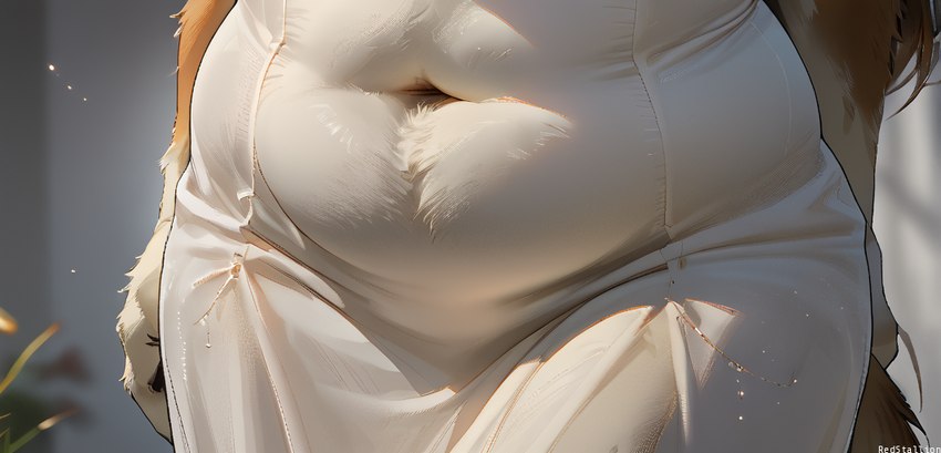 belly chubby_female clothing dress female fupa hips navel organs slightly_chubby solo stomach white_clothing white_dress redstallion_(director) mammal watermark