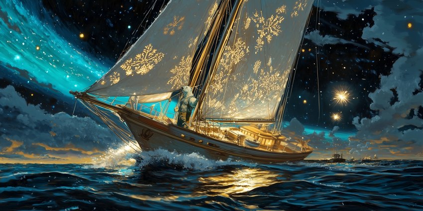 anthro aurora_borealis boat clothing cloud fishnet fishnet_clothing fishnet_topwear male sailing_boat sailing_watercraft sea sky snowflake solo star starry_sky topwear vehicle water watercraft wave bahufaru dexter_cullen_(bahufaru) mammal polar_bear ursid ursine hi_res