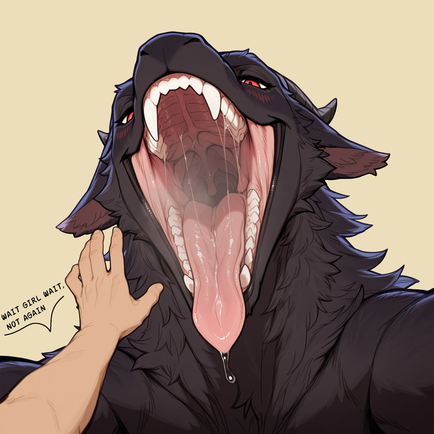 blush bodily_fluids duo female feral first_person_view fur horn imminent_vore looking_at_viewer male male/female mouth_shot mythology open_mouth pov_hands saliva tongue uvula vore cerinil dragon furred_dragon human mammal mythological_creature mythological_scalie scalie hi_res