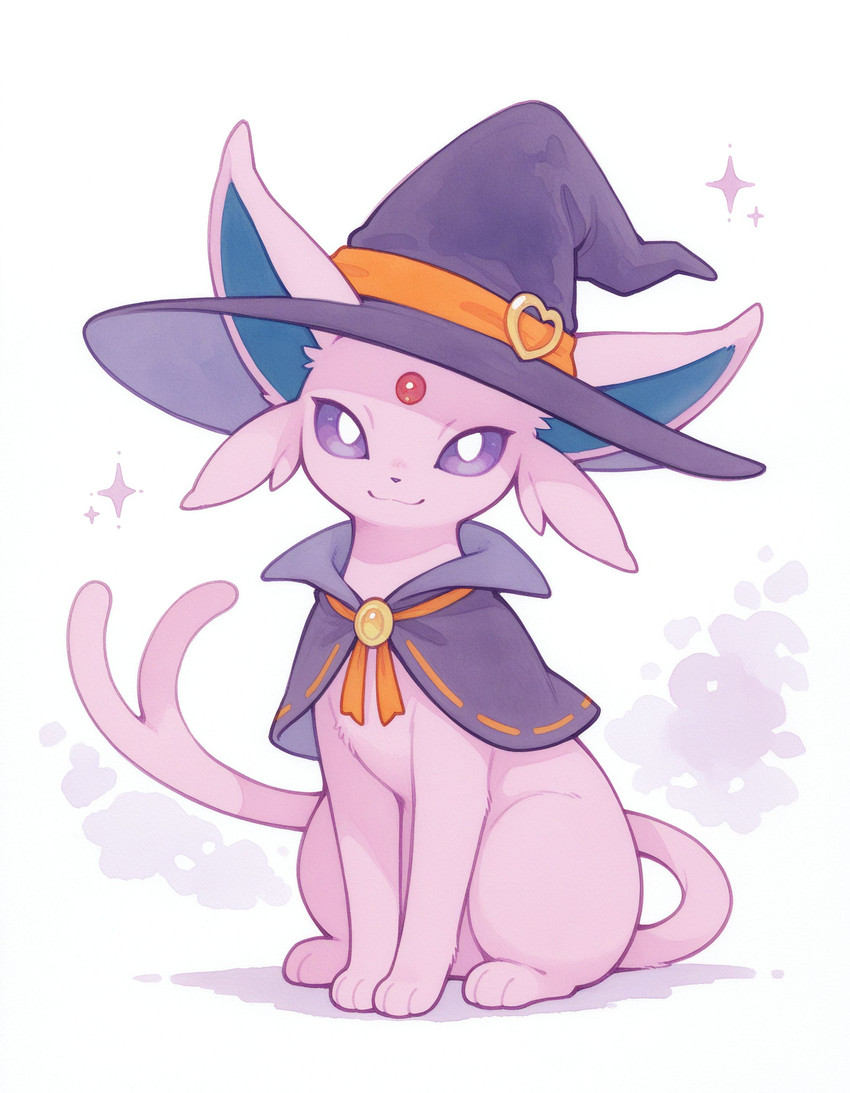 clothing female feral fur hat headgear headwear paws smile smiling_at_viewer smoke solo video_games witch_hat anonymous_director nintendo pokemon eeveelution espeon generation_2_pokemon pokemon_(species) absurd_res hi_res