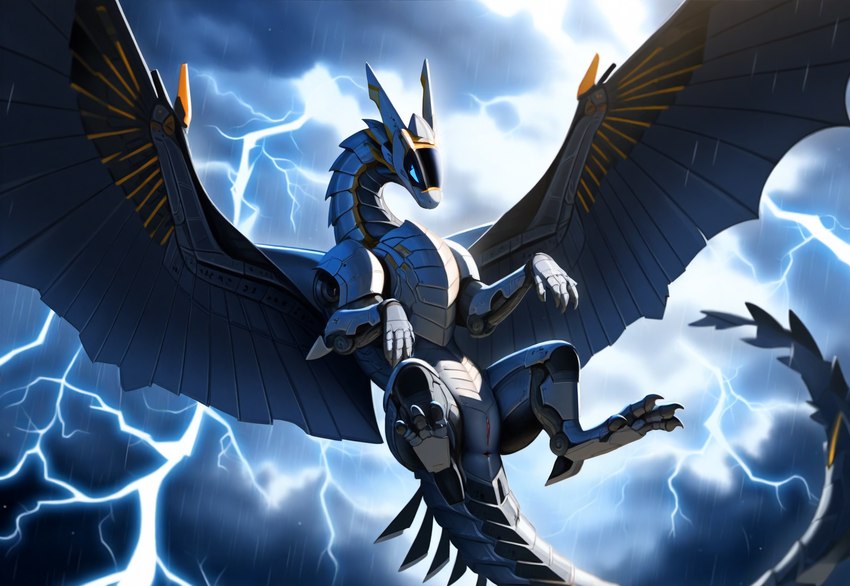 animal_genitalia animal_pussy anus claws cloud detailed_background female feral flying genitals lightning machine mechanic outside paws pussy raining solo spread_wings storm wings director_firewolf dragon mechanical_dragon robot synth_(vader-san) hi_res novelai