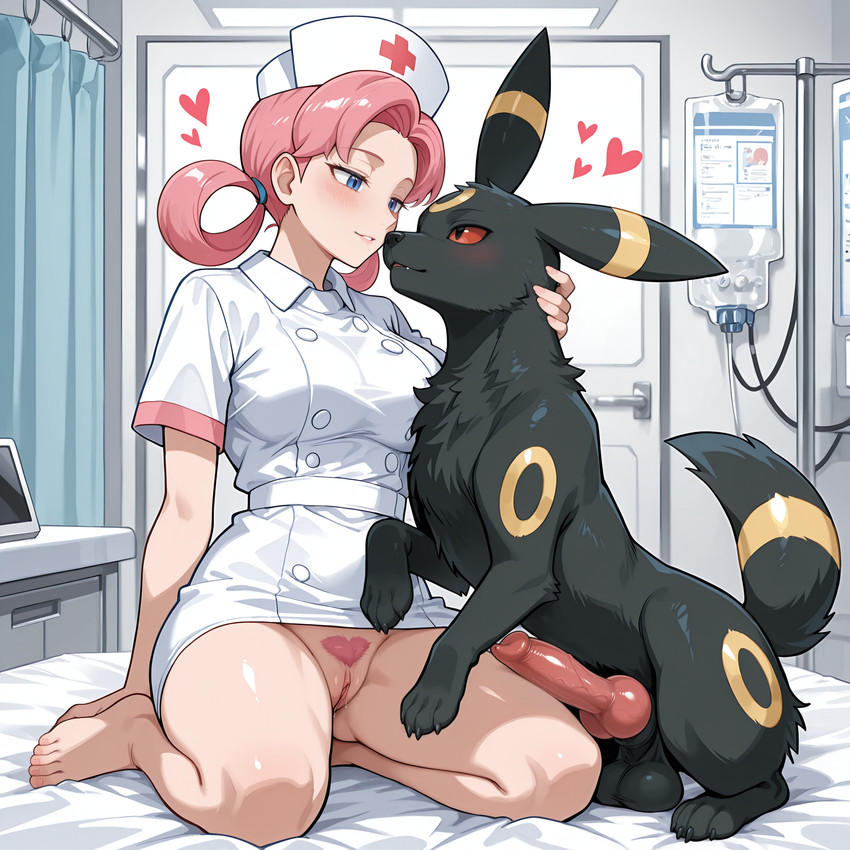 <3 anatomically_correct anatomically_correct_genitalia anatomically_correct_penis animal_genitalia animal_penis balls bed bestiality big_knot black_body black_fur blue_eyes blush bodily_fluids canine_genitalia canine_penis claws duo erection eyelashes female female_on_feral feral fur furniture genital_fluids genitals hair hairy_pussy hospital human_on_feral humanoid_genitalia humanoid_pussy imminent_bestiality imminent_kiss imminent_sex inside interspecies kneeling_on_bed knot larger_female looking_at_another looking_at_partner love male male/female narrowed_eyes nurse_outfit on_bed passionate penis pink_hair pokephilia pussy pussy_juice red_eyes romantic romantic_couple saggy_balls seductive shy size_difference smaller_feral smaller_male smiling_at_partner vein veiny_penis veterinarian wildclaw666 nintendo pokemon nurse_joy eeveelution generation_2_pokemon human mammal pokemon_(species) umbreon hi_res novafurryxl_(model)