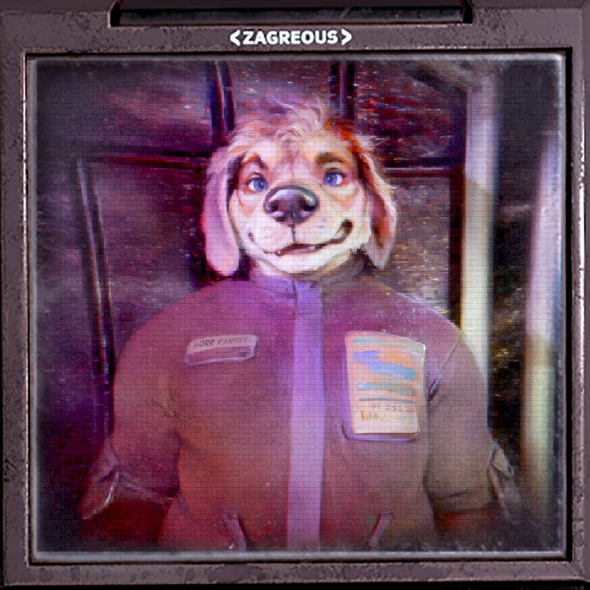 anthro canine_ears canine_nose clothed clothing floppy_ears happy looking_at_viewer male name_tag overweight overweight_anthro overweight_male picture_frame pockets science_fiction smile solo torso_shot work_clothes director_kovin-ai-fterdark borr_kintara bernese_mountain_dog canid canine canis domestic_dog mammal molosser mountain_dog swiss_mountain_dog hi_res portrait