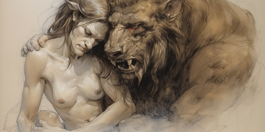 anthro breasts duo embrace female imminent_sex male nude hyperion elf felid humanoid lion mammal pantherine