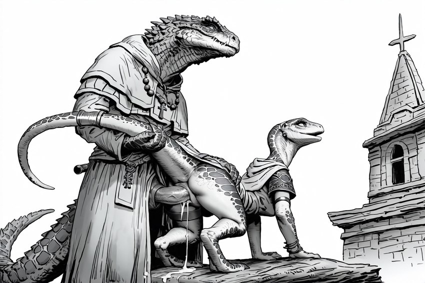 animal_genitalia anthro bodily_fluids cloaca cloacal cloacal_penetration cloacal_penis cum cum_inside duo female genital_fluids genitals male male/female penetration priest priestess size_difference hyperion lizardman reptile scalie