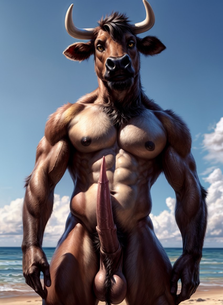 abs animal_genitalia animal_penis anthro ball_tuft balls biceps black_nipples bovine_penis genitals horn looking_at_viewer male muscular muscular_anthro muscular_male muscular_thighs navel nipples obliques pecs penis pubes sheath solo standing tuft veiny_biceps veiny_muscles marcus64 bovid bovine cattle mammal hi_res