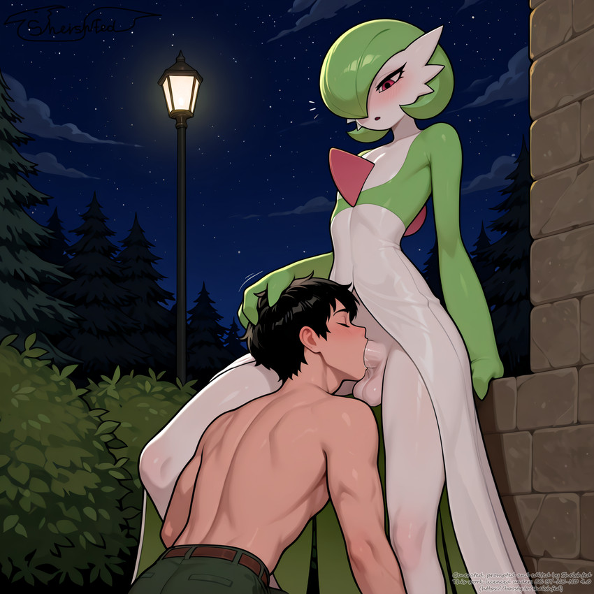 3_fingers anthro anthro_penetrating anthro_penetrating_human anthro_penetrating_male balls bent_legs black_hair bodily_fluids brick brick_wall clothed clothed/nude clothed_male clothing deep_throat duo eyelashes eyes_closed fellatio femboy fingers front_view genital_fluids genitals green_body green_hair hair hand_on_head human_on_anthro human_penetrated interspecies irrumatio kneeling leaning male male/male male_on_anthro male_on_human male_penetrated male_penetrating male_penetrating_human male_penetrating_male multicolored_body neck_bulge night nude open_mouth oral oral_penetration partially_clothed penetration penile penile_penetration penis penis_in_mouth pink_eyes plant pokemorph pokephilia sex shrub side_view sky smooth_skin star starry_sky street_lamp tree wall_(structure) white_body white_penis sheishfed nintendo pokemon gardevoir generation_3_pokemon human mammal pokemon_(species) hi_res story story_in_description