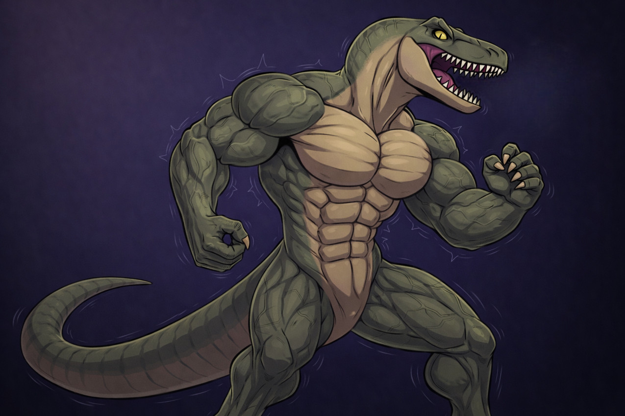 abs anthro athletic athletic_anthro athletic_male biceps claws growth male muscle_growth muscular muscular_anthro muscular_arms muscular_male nude pecs ripped_muscles solo standing tail teeth transformation triceps veiny_muscles yellow_eyes aianthros jurassic_park dinosaur dromaeosaurid reptile scalie theropod velociraptor