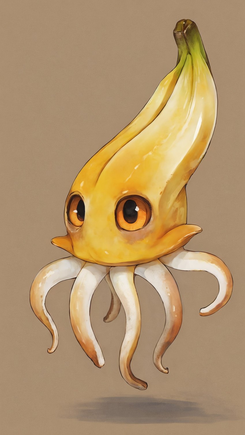 ambiguous_gender banana feral food fruit orange_sclera plant simple_background solo suspended_in_midair tentacles yellow_body scalesai cephalopod food_creature marine mollusk hi_res