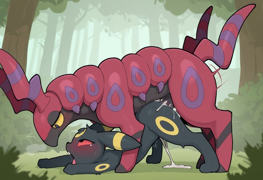 ambiguous_gender animal_genitalia black_body black_fur bodily_fluids cum duo feral fur genital_fluids genitals interspecies male male/ambiguous penetration sex tongue twinkaton nintendo pokemon eeveelution generation_2_pokemon generation_5_pokemon pokemon_(species) scolipede umbreon