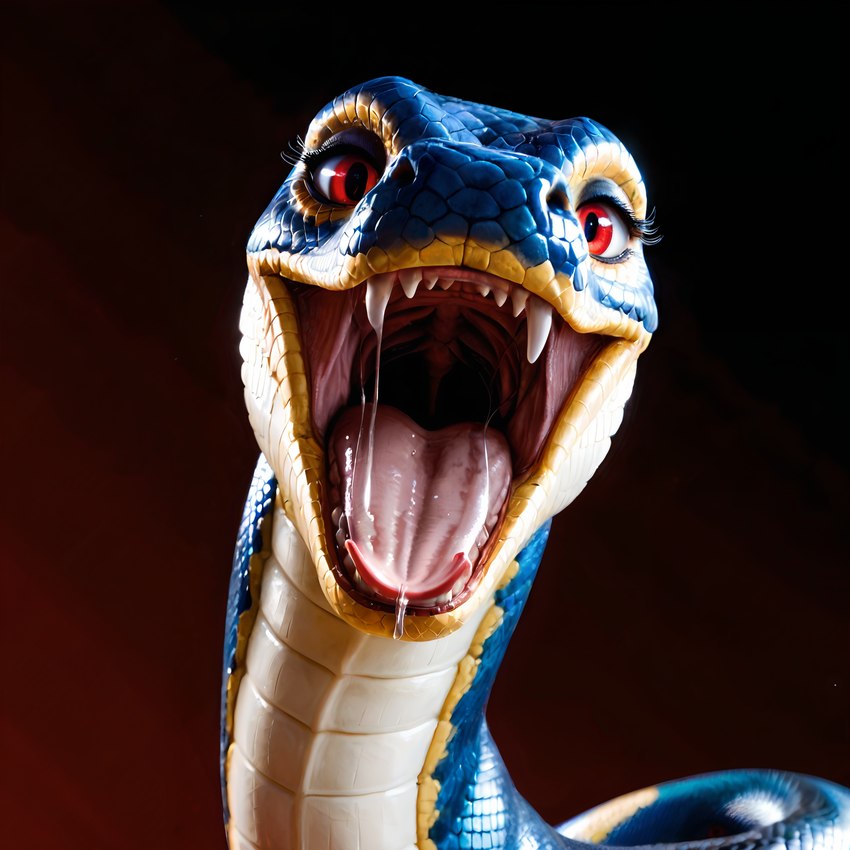 ambiguous_gender bodily_fluids fangs female feral gaping_mouth looking_at_viewer open_mouth realistic red_eyes saliva scales simple_background solo throat tongue director_unholycow reptile scalie snake detailed hi_res