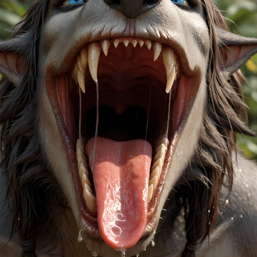 anthro blue_eyes bodily_fluids drooling fangs female fur grey_body grey_fur hair lips mouth_shot open_mouth saliva saliva_on_tongue saliva_string sharp_teeth solo teeth throat tongue warcraft world_of_warcraft director_footlover95 canid canine mammal were werecanid werecanine werewolf worgen absurd_res hi_res