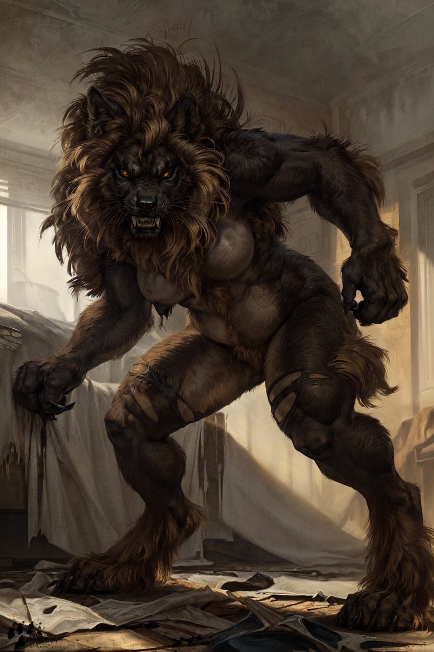 anthro breasts fangs female looking_at_viewer solo tsavo canid canine canis mammal were werecanid werecanine werewolf wolf hi_res story story_in_description