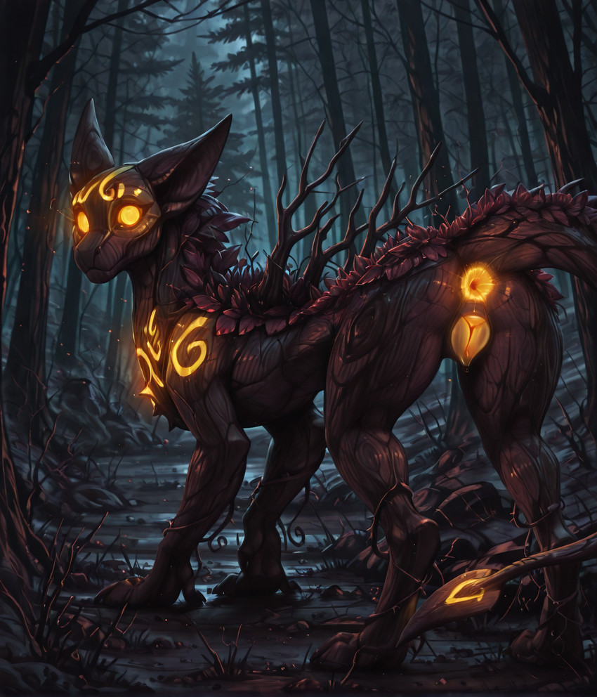 all_fours animal_genitalia animal_pussy anus black_body branch canine_genitalia canine_pussy claws female feral forest forest_background forest_path genitals glowing glowing_anus glowing_eyes glowing_genitalia glowing_markings glowing_pussy leaf leaves_on_body looking_at_viewer looking_back looking_back_at_viewer markings mouthless nature nature_background night noseless plant pussy rear_view solo tail tree tree_root vines yellow_eyes yellow_markings lolingtons77 scp_foundation scp-860-2 elemental_creature flora_fauna mammal monster hi_res