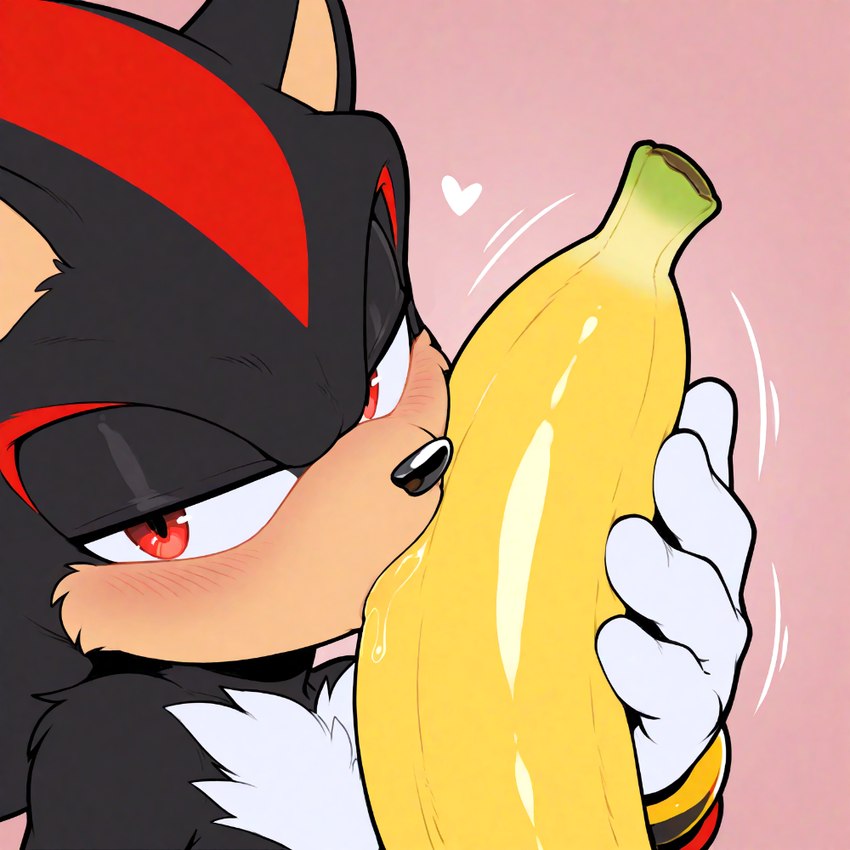 <3 anthro banana black_body blush bodily_fluids clothing food food_fetish food_play fruit fur gloves handwear looking_at_viewer male motion_lines plant red_eyes saliva solo sucking suggestive white_body white_fur onevice sonic_the_hedgehog_(series) shadow_the_hedgehog eulipotyphlan hedgehog mammal