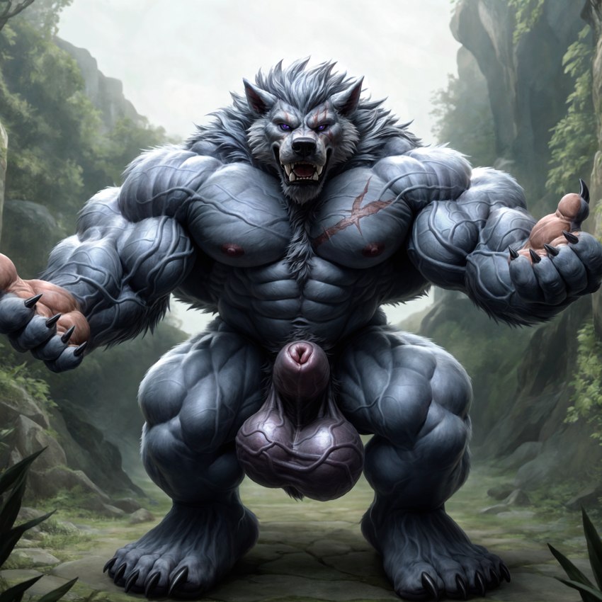 5_toes abs animal_genitalia anthro balls barefoot biceps big_balls big_muscles chest_tuft feet front_view fully_sheathed genitals huge_muscles humanoid_feet male muscular nipples open_mouth pecs plantigrade purple_eyes scars sheath solo toes tuft vein veiny_balls veiny_muscles vanzilen elden_ring blaidd_(elden_ring) canid canine canis mammal were werecanid werecanine werewolf wolf hi_res