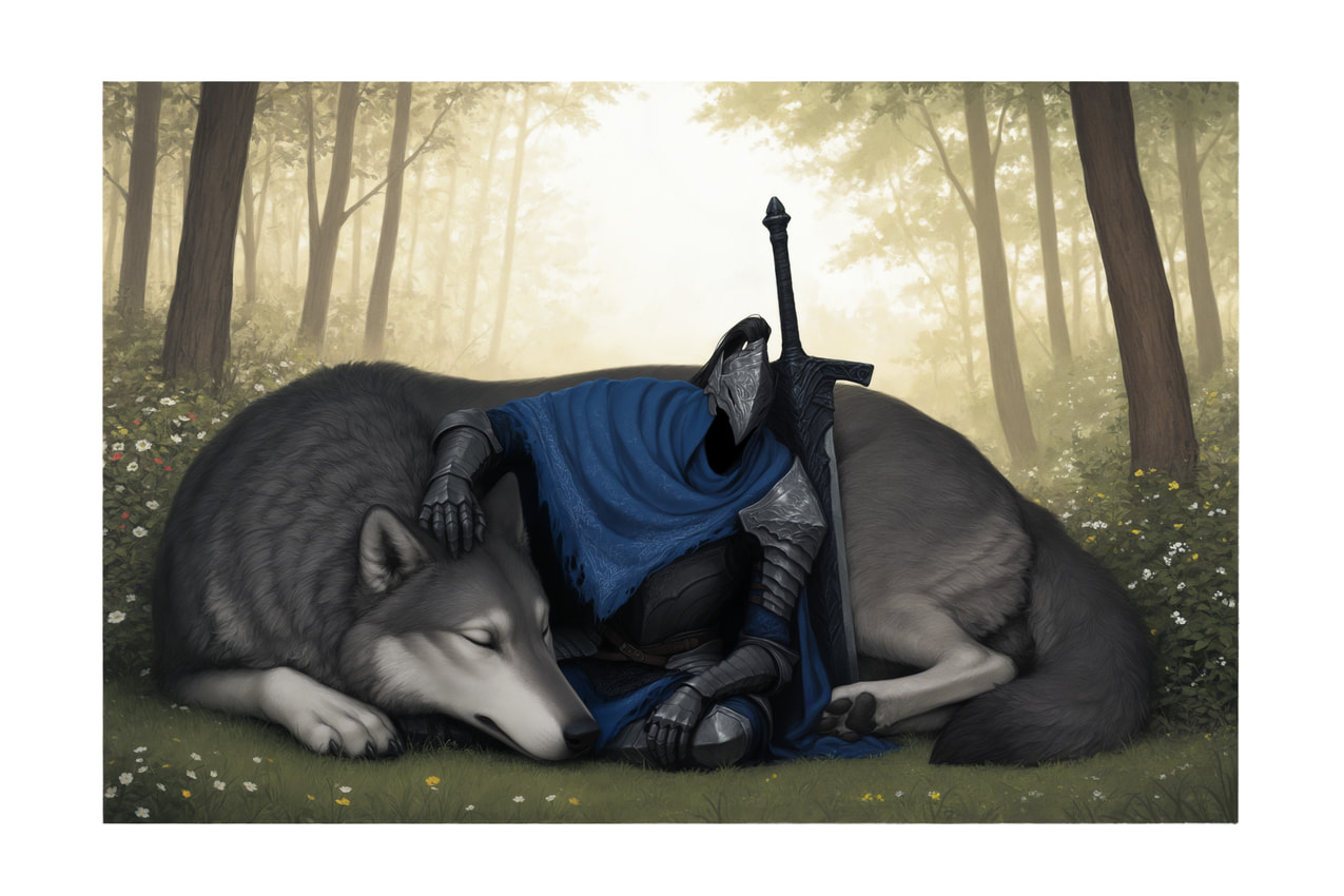 artorias the abysswalker and great grey wolf sif (fromsoftware and etc) directed by knotanotherfurry