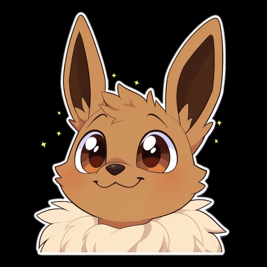 ambiguous_gender big_eyes brown_body brown_eyes brown_fur cute_eyes feral fur inner_ear_fluff neck_tuft simple_background smile solo sparkles sticker transparent_background tuft orionbonnie eevee generation_1_pokemon pokemon_(species) alpha_channel