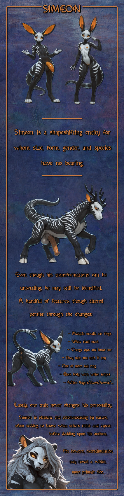 4_fingers 4_toes accessory animal_genitalia animal_penis animal_pussy anthro balls big_balls big_penis breasts canine_genitalia canine_pussy ear_piercing ear_ring equine_penis erection feet female feral fingerless_(marking) fingers front_view fur furgonomic genitals gray_hair hair herm humanoid_genitalia humanoid_penis humanoid_pussy hybrid_genitalia hybrid_penis intersex jewelry long_hair looking_at_viewer looking_back looking_back_at_viewer male mask multicolored_body multicolored_fur mythology nipples nude orange_eyes orange_inner_ear orange_nipples orange_penis orange_pussy penis piercing pokemorph pussy rear_view ribbed_penis ring ring_piercing skull_mask small_breasts solo standing striped_body striped_fur stripes tail_accessory tail_jewelry tail_ring text toes two_tone_body two_tone_fur nonimousmate nintendo pokemon simeon_(nonimousmate) cervid dragon eeveelution espeon felid generation_2_pokemon hybrid lagomorph mammal mythological_creature mythological_scalie pantherine pokemon_(species) scalie tiger absurd_res english_text hi_res huge_filesize long_image model_sheet tall_image