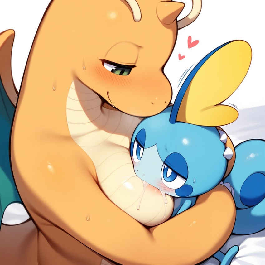 ambiguous_gender anthro big_breasts blue_body blue_eyes blush breastfeeding breasts duo female feral floating_heart size_difference cnz_baron nintendo pokemon dragonite generation_1_pokemon generation_8_pokemon pokemon_(species) sobble 1:1