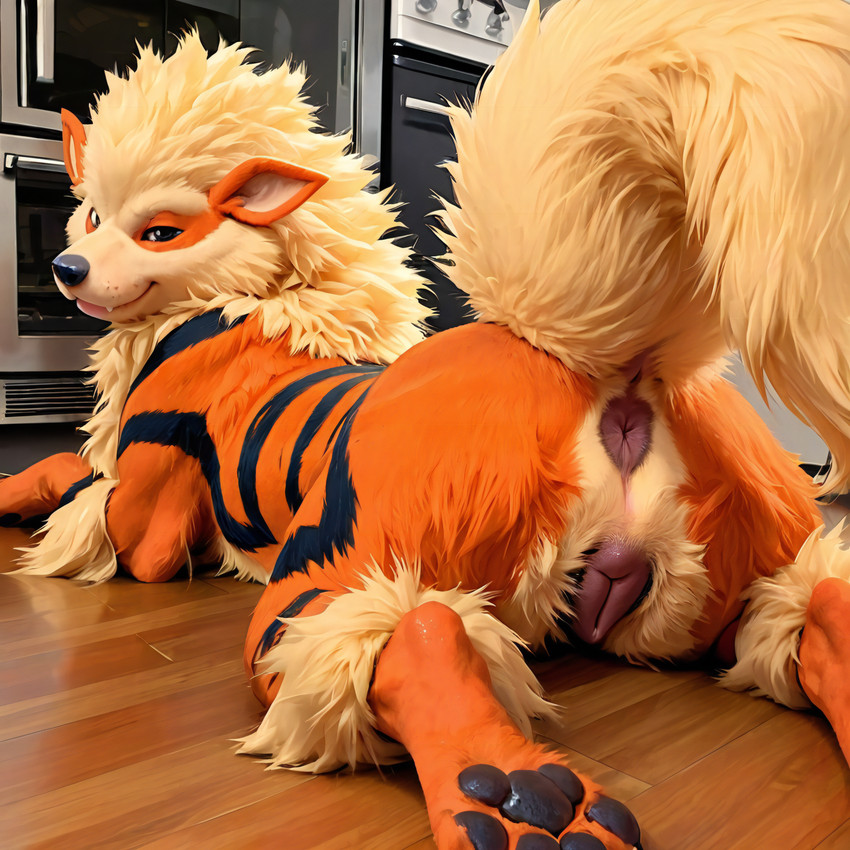 animal_genitalia animal_pussy butt canine_genitalia canine_pussy female genitals paws pussy solo tail nintendo pokemon arcanine canid canine canis domestic_dog generation_1_pokemon mammal pokemon_(species) hi_res