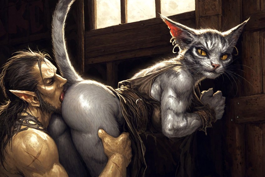 anal anthro cunnilingus duo female male male/female oral rimjob rimming sex vaginal hyperion elf felid humanoid khajiit mammal