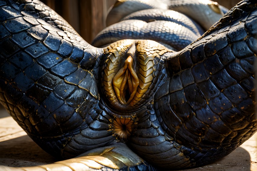 anthro big_breasts blue_body blue_scales breasts close_up female genitals gold_nipples golden_anus golden_pussy nude presenting pussy scales solo niru humanoid reptile scalie snake hi_res