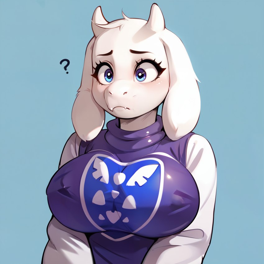 anthro blue_eyes bovid_horn breasts caprine_horn clothed clothing female fur goat_horn horn solo white_body white_fur undertale toriel bovid mammal hi_res