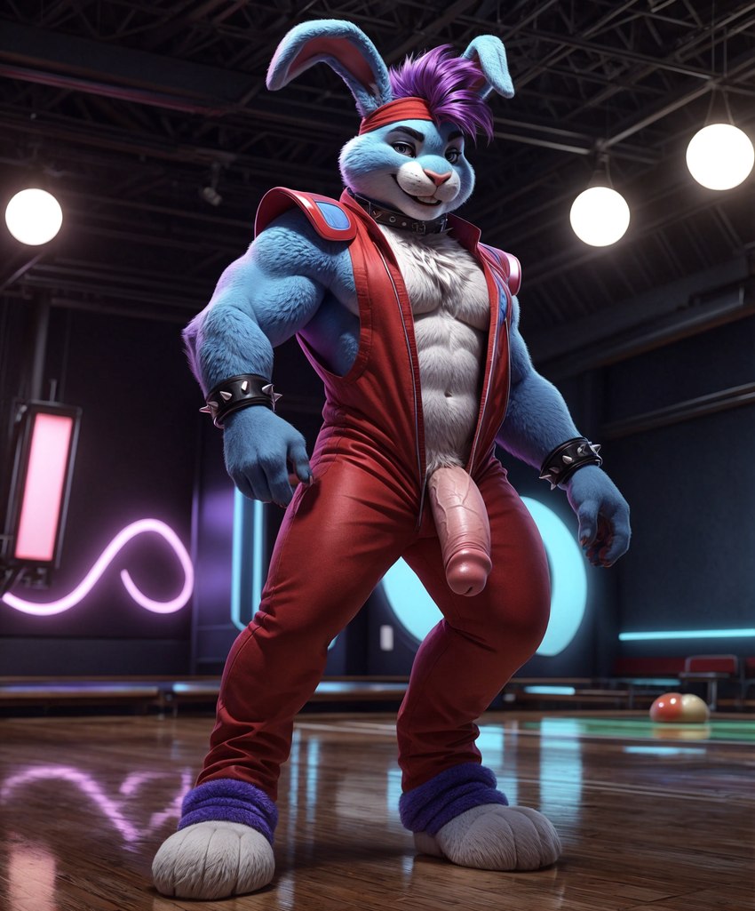 anthro bowling_alley bracelet clothing five_nights_at_freddy's five_nights_at_freddy's:_security_breach genitals headgear headwear humanoid_genitalia humanoid_penis jewelry machine male penis solo spiked_bracelet spikes thick_penis director_lerrmot glamrock_bonnie_(fnaf) lagomorph leporid mammal rabbit robot hi_res