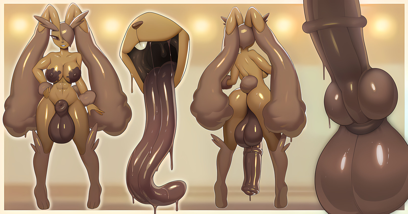 abs animal_genitalia animal_penis anthro balls big_balls big_breasts big_butt big_penis breasts brown_balls brown_body brown_eyes brown_fur brown_hair brown_nipples brown_nose brown_penis buckteeth butt equine_penis fur genitals goo_dripping goo_hair gynomorph hair hair_over_eye huge_balls huge_penis hybrid_genitalia hybrid_penis hyper hyper_genitalia hyper_penis intersex knot knotted_equine_penis long_tongue mouth_shot mud mud_covered muscular muscular_gynomorph muscular_intersex nipples one_eye_obstructed open_mouth penis pseudo_hair sheath solo teeth tongue tongue_out uvula professor_holly_(director) nintendo pokemon mudpunny(professor_holly) generation_4_pokemon goo_creature lopunny pokemon_(species) absurd_res hi_res model_sheet