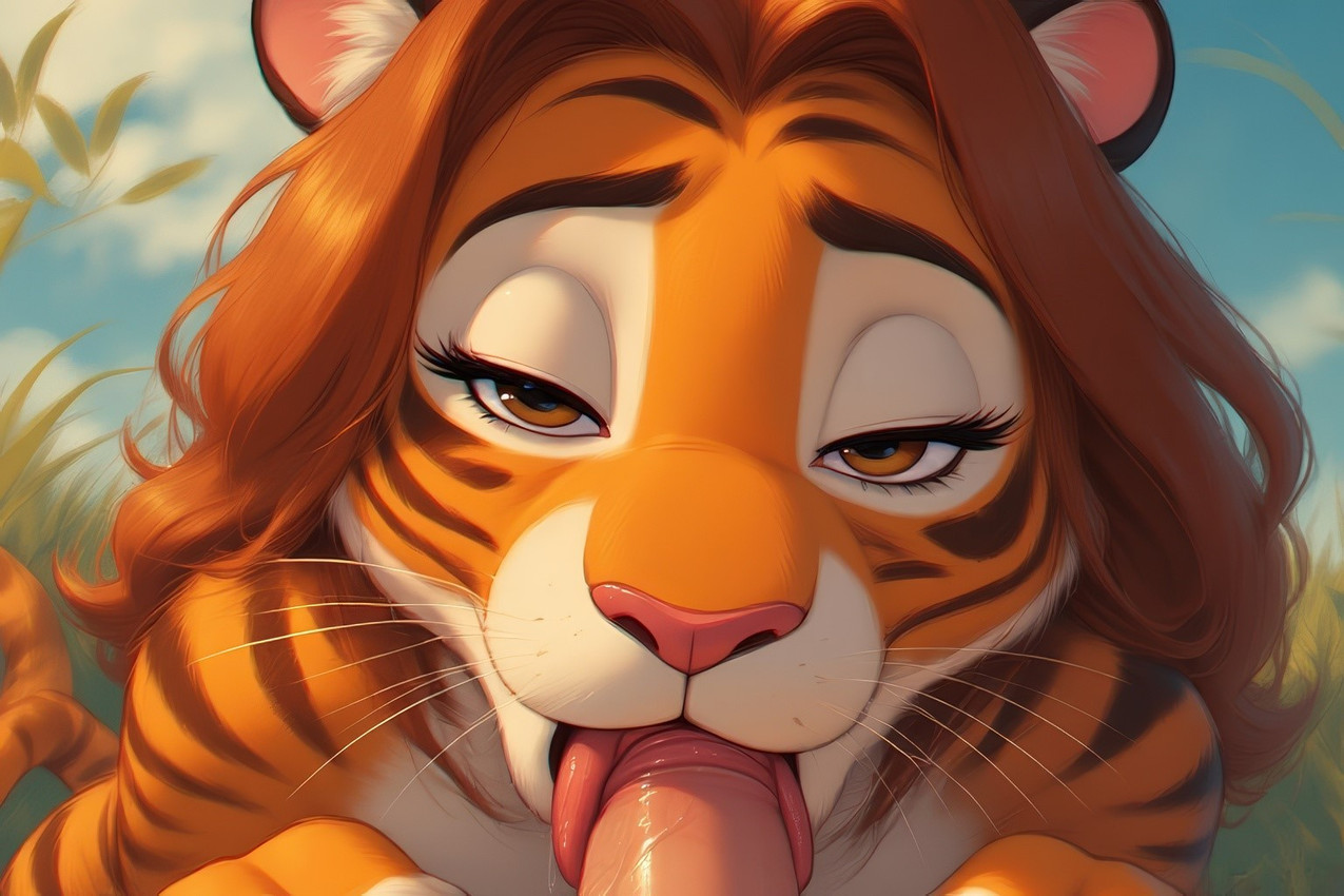 anthro bedroom_eyes big_penis blue_sky brown_hair close-up cloud day duo erection eyebrows fellatio female first_person_view fur genitals grass hair human_on_anthro human_penetrating humanoid_genitalia humanoid_penis interspecies looking_at_viewer male male/female multicolored_body narrowed_eyes nude oral orange_body orange_eyes orange_fur outdoor_nudity outside outside_sex penetration penile penis plant seductive sex sky striped_body striped_fur stripes tongue tongue_out vein whiskers white_body white_fur extravirginweaseloil felid feline felis human humanoid mammal pantherine tiger