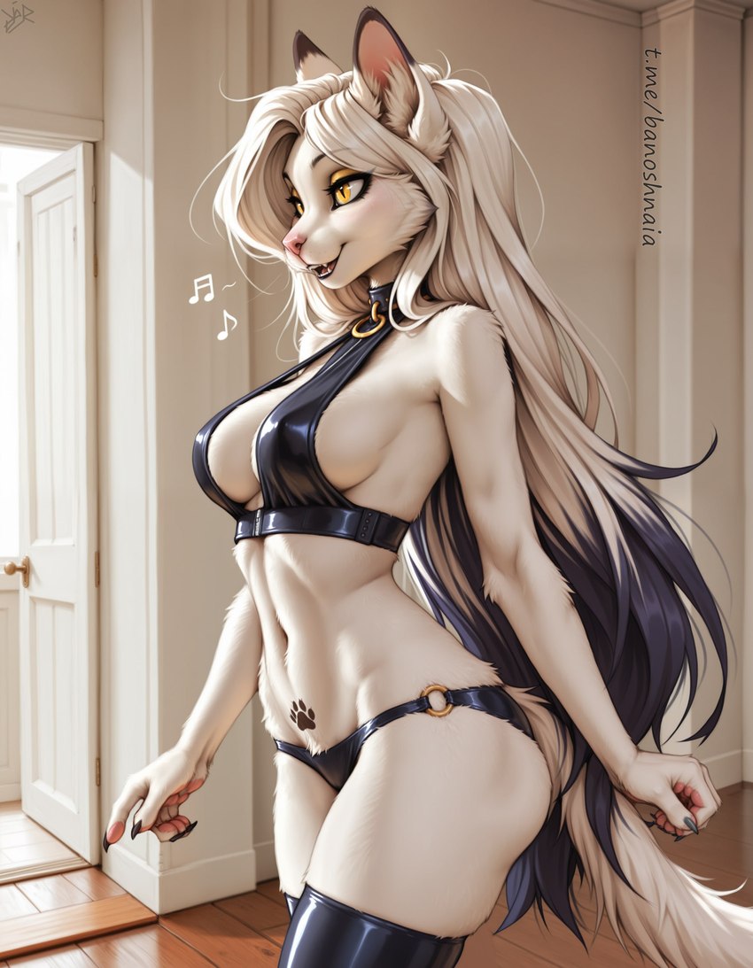 breasts clothing crop_top female footprint hair inside latex_clothing pawprint pawprint_tattoo riding_crop shirt side_boob solo sound_effects tattoo topwear walking whip whistle white_body white_hair yellow_eyes djar17 domestic_cat felid feline felis mammal absurd_res hi_res