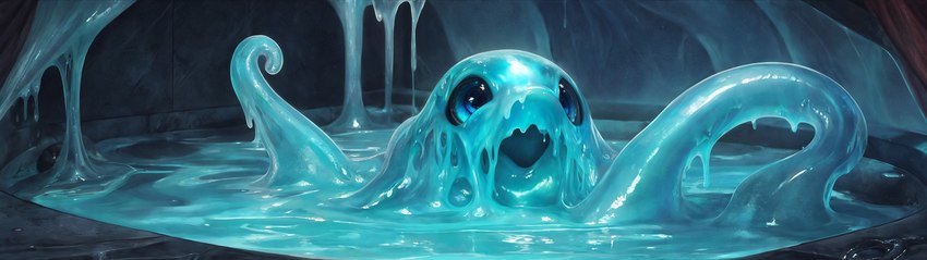 ambiguous_gender big_eyes blue_eyes blue_goo goo_dripping happy open_mouth solo tentacles ultrawide scalesai goobella_(scalesai) goo_creature absurd_res hi_res widescreen