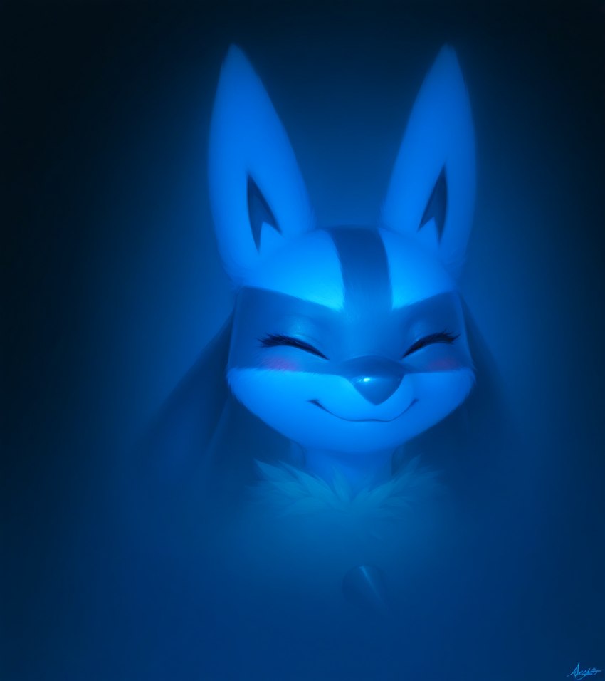 ambiguous_gender anthro blue_background blue_body blue_fur blush eyelashes eyes_closed fur simple_background smile solo spikes tuft aphid butterwolf nintendo pokemon generation_4_pokemon lucario mammal pokemon_(species) black_and_blue blue_theme cool_colors digital_media_(artwork) headshot_portrait hi_res monochrome portrait signature