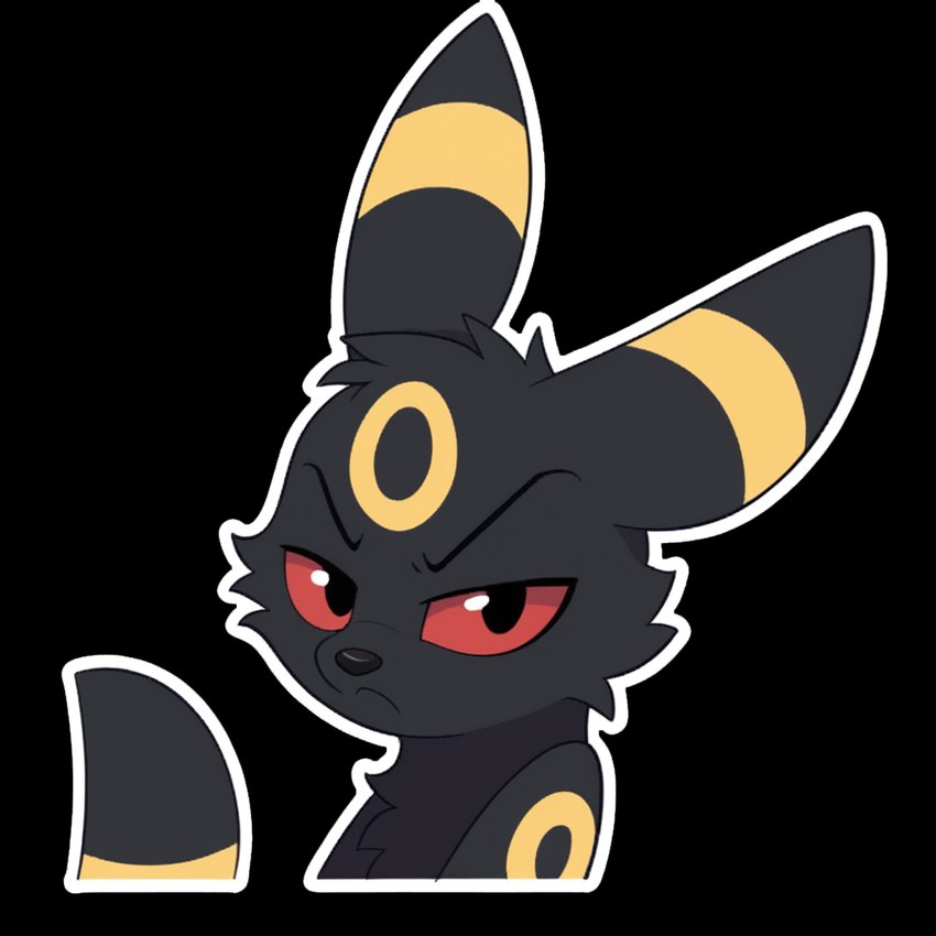 ambiguous_gender annoyed black_body black_fur fur looking_at_viewer red_eyes simple_background solo sticker transparent_background orionbonnie eeveelution generation_2_pokemon pokemon_(species) umbreon alpha_channel