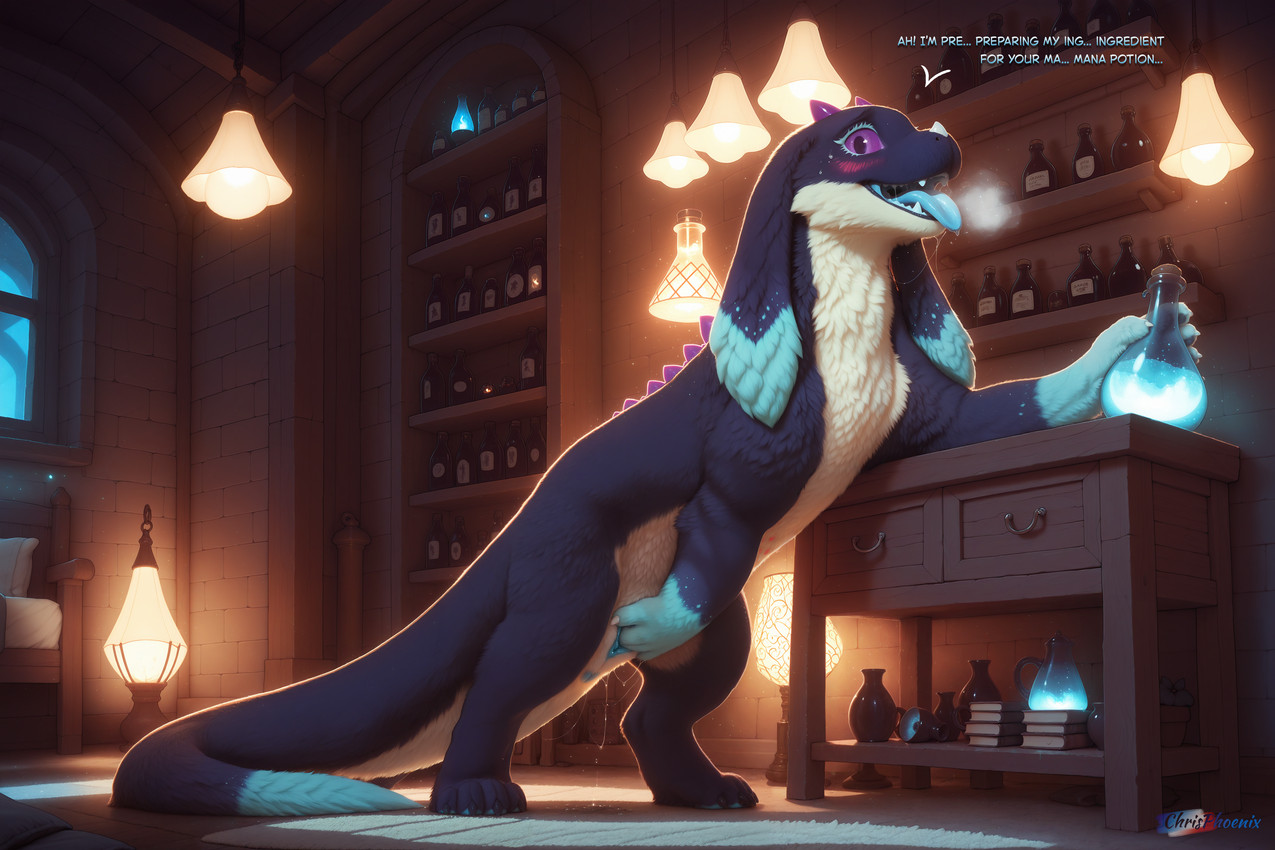 anus bedroom belly blue_body blush bodily_fluids book breath breath_cloud claws fangs female feral fingering floppy_ears fur furniture genital_fluids genitals holding_object holding_potion horn lamp looking_at_viewer markings masturbation mythology pink_spots potion potion_bottle purple_eyes pussy pussy_juice shelf solo spots spotted_markings tail teeth tuft vaginal vaginal_fingering chrisphoenix so_i'm_a_spider_so_what? feirune dragon earth_wyrm furred_dragon mythological_creature mythological_scalie scalie absurd_res hi_res