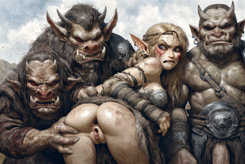 anthro butt butt_grab female genitals group hand_on_butt imminent_rape imminent_sex male male/female presenting pussy hyperion bugbear elf humanoid hybrid orc unknown_species